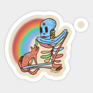 Rainbow Skeleton and Cat Friend Sticker